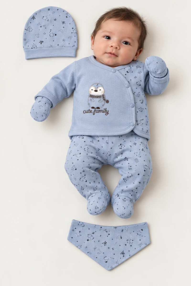 WAFFLE PENGUEN PAMUKLU 5 Lİ BEBE ZIBIN SET 3027