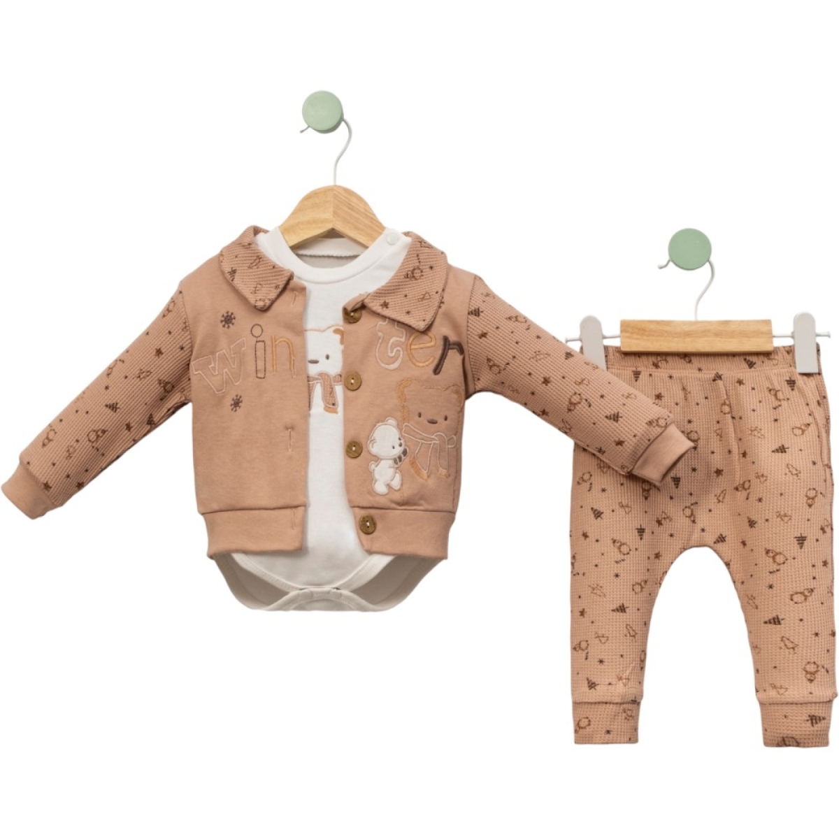 WAFFLE WINTER NAKIŞLI ERKEK BEBE TAKIM 2078