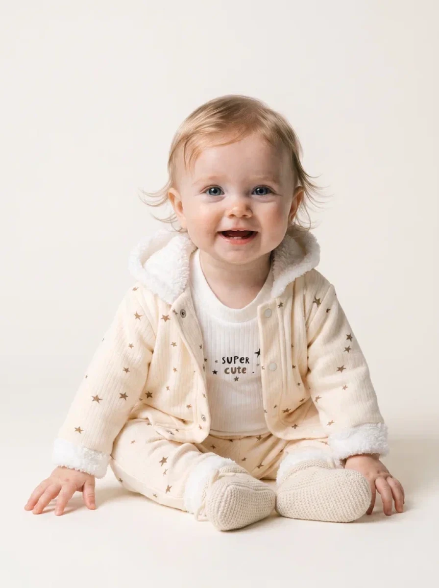 WELSOFT YILDIZLI 3 LÜ UNISEX BEBE TAKIM  2043