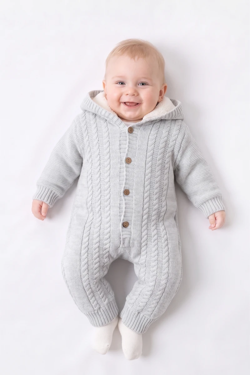 WELSOFTLU TRİKO SAÇ ÖRGÜLÜ BEBE TULUM 1029