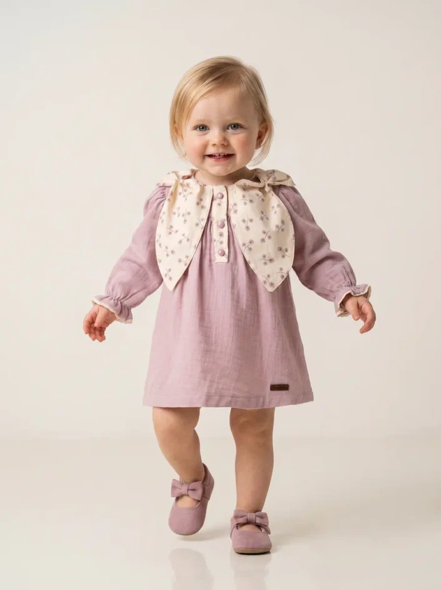 YAKA DETAYLI MÜSLİN KIZ BEBE ELBİSE 26143