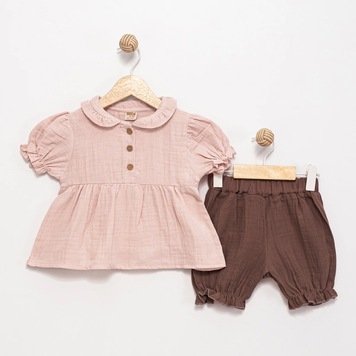 YAKA DETAYLI ŞORTLU MÜSLİN KIZ BEBE TAKIM 27639