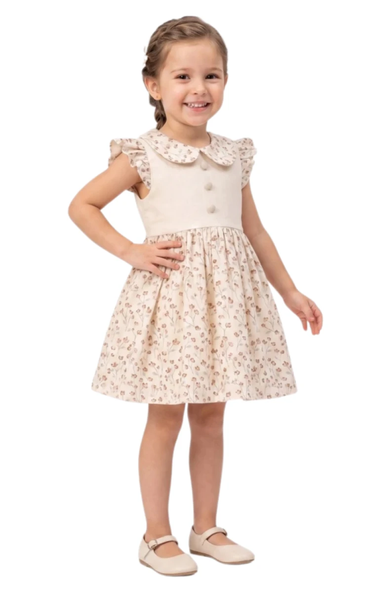 YAKALI DÜĞMELİ KIZ ÇOCUK MÜSLİN ELBİSE 6518