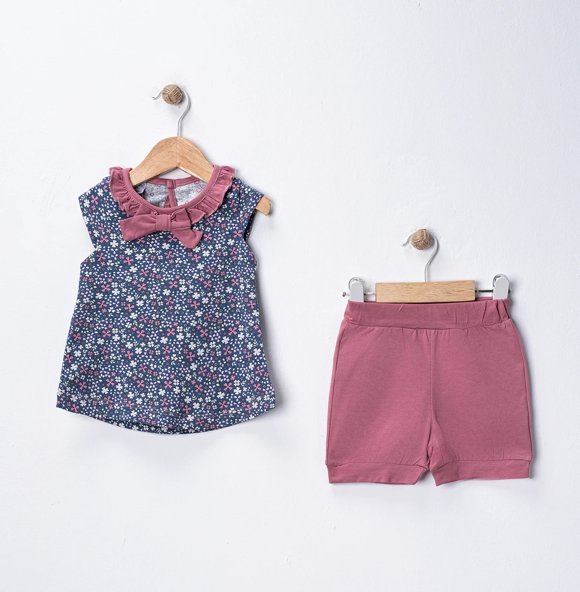 YAKALI FİYONKLU ÇİÇEKLİ KIZ BEBE TAKIM 27556