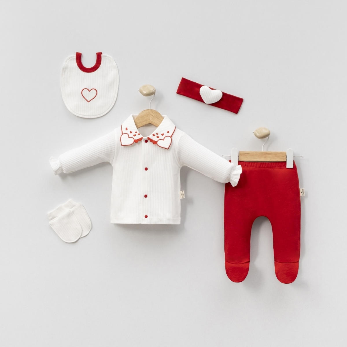 YAKASI KALPLİ NAKIŞLI 5 Lİ BEBE ZIBIN SET 2096