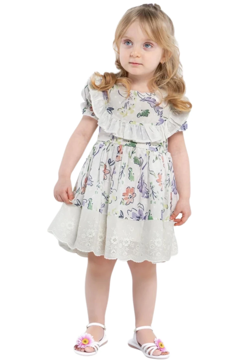 YAKMALI ÇİÇEK BASKILI KIZ ÇOCUK ELBİSE 00833