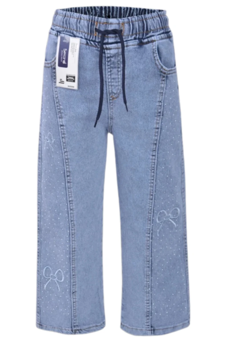 YANI TAŞLI NAKIŞLI PAMUKLU KIZ ÇOCUK KOT PANTALON 57693