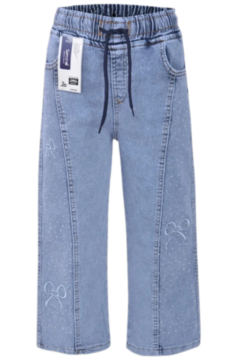 YANI TAŞLI NAKIŞLI PAMUKLU KIZ ÇOCUK KOT PANTALON 57694