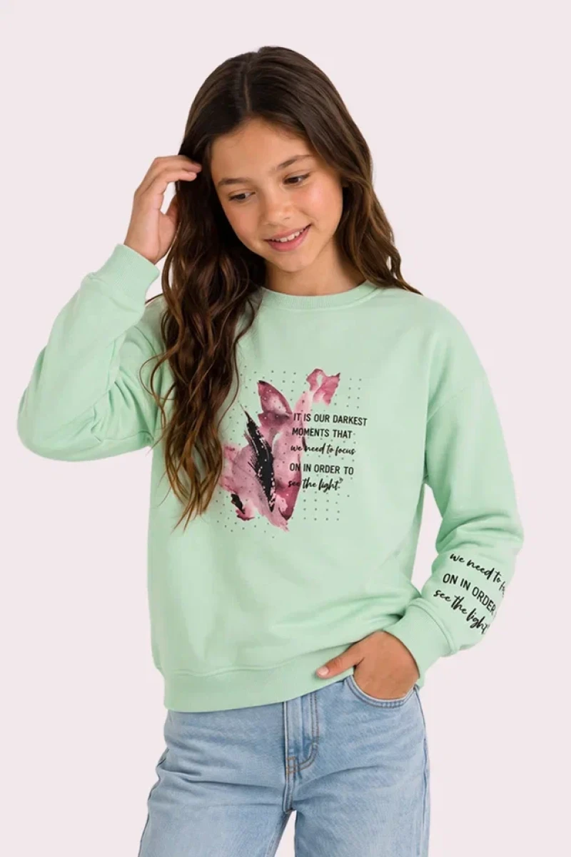 YAZI BASKILI 3 İP KIZ ÇOCUK SWEAT R26863