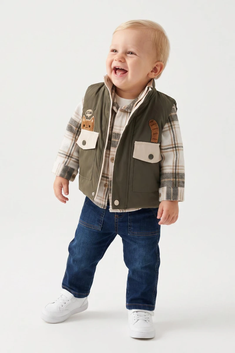 YELEKLİ 4 LÜ ERKEK BEBE TAKIM  3913