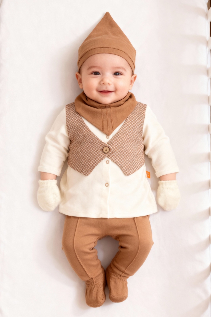 YELEKLİ ERKEK BEBE 5 Lİ ZIBIN SET 6238