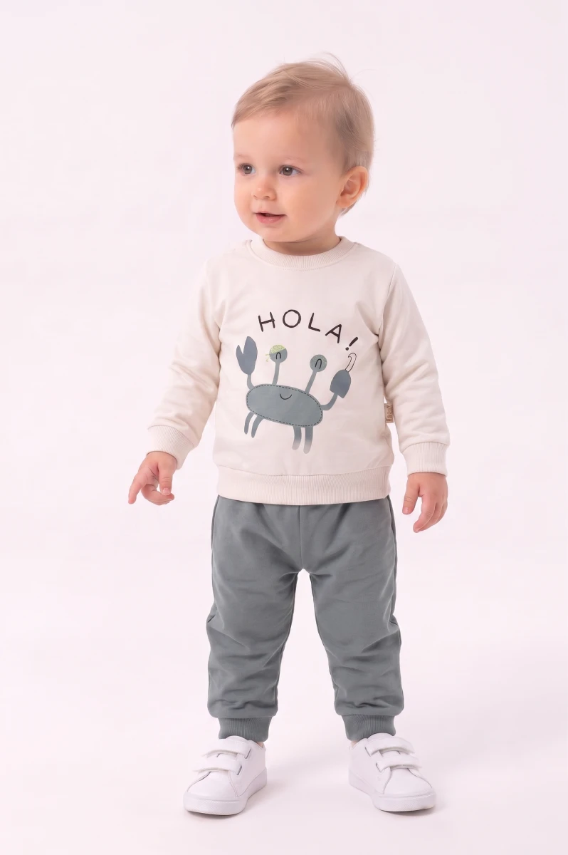 YENGEÇ BASKILI 2 Lİ ERKEK BEBE TAKIM 4059