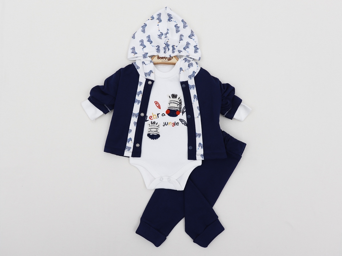 ZEBRA NAKIŞLI 3 LÜ KAPŞONLU BEBE TAKIM 2291