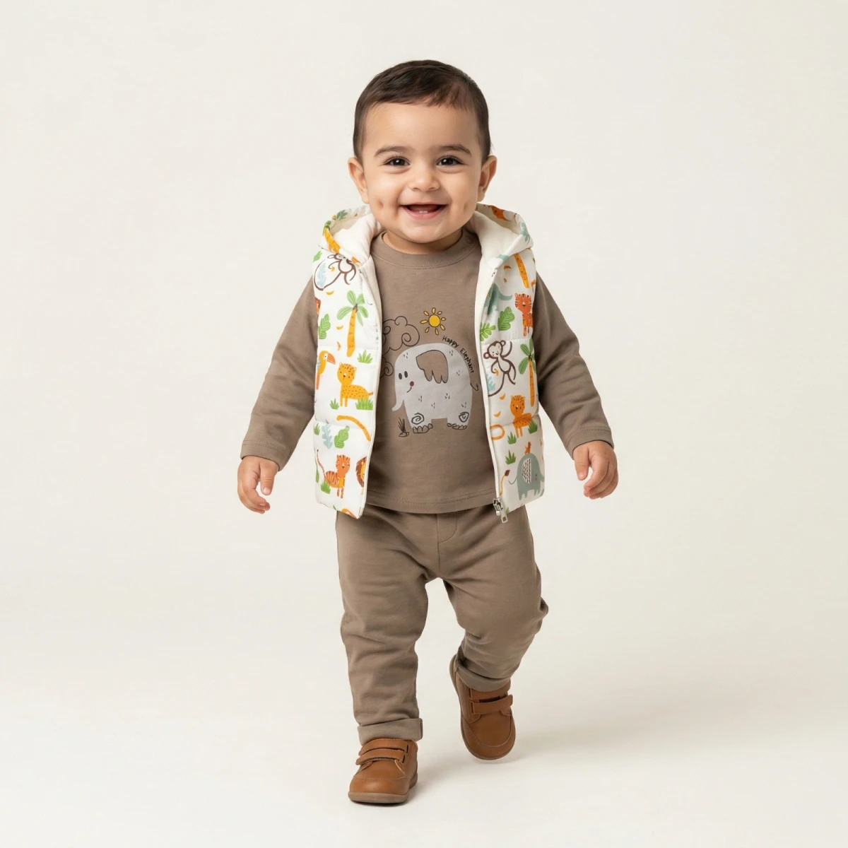 ZOO DESENLİ ELYAFLI YELEKLİ ERKEK BEBE 3 LÜ TAKIM 0521