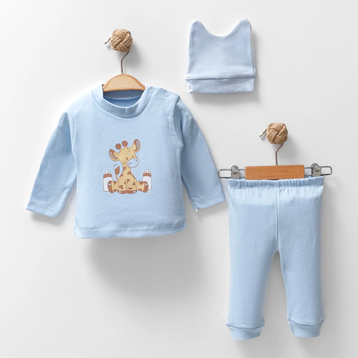 ZÜRAFA BASKILI 3 LÜ PENYE UNISEX BEBE TAKIM 3255