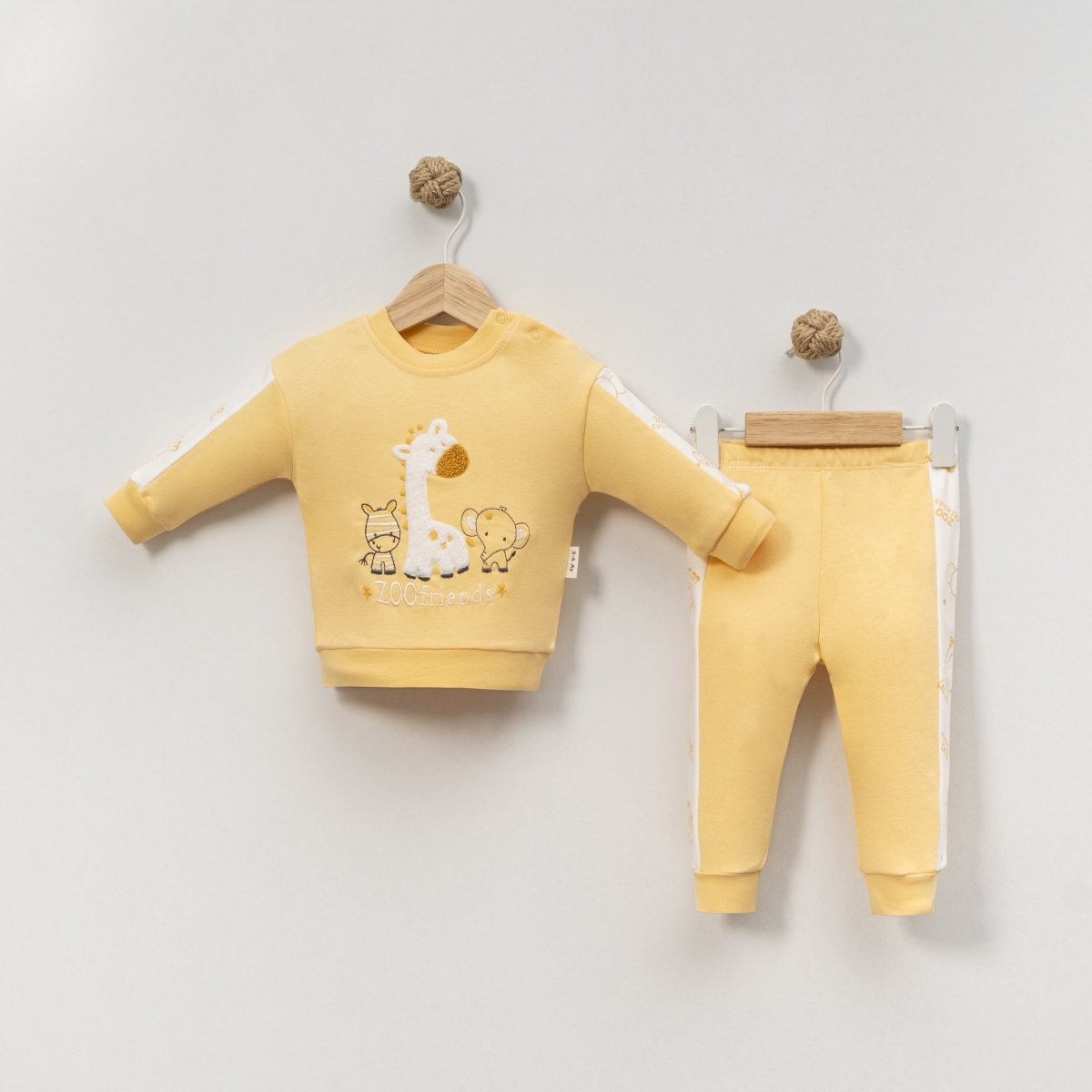 ZÜRAFA FİL SÜZENE NAKIŞLI 2 Lİ ERKEK BEBE TAKIM 2129