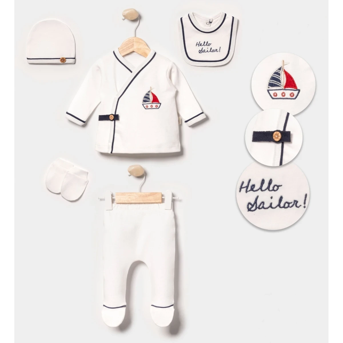 DENİZCİ PAMUKLU ERKEK BEBE 5 Lİ ZIBIN SET 2144