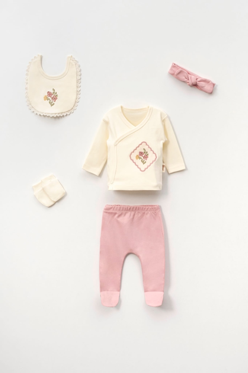 KANAVİÇE NAKIŞLI BEŞLİ BEBE ZIBIN SET 52875
