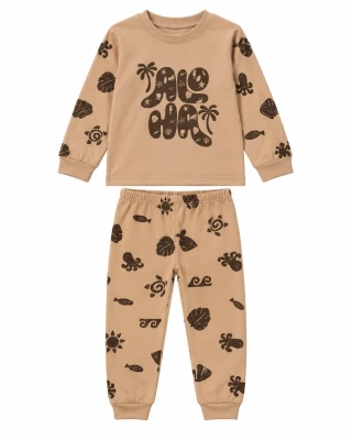 ALOHA DESENLİ PAMUKLU 2 Lİ UNISEX ÇOCUK PİJAMA TAKIMI 1676