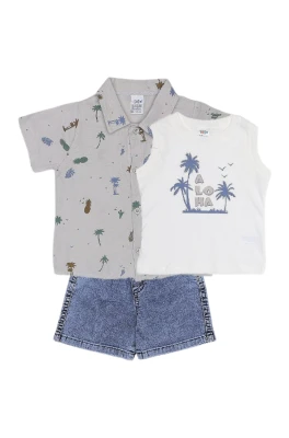 ALOHA PALMİYE BASKILI ERKEK BEBE TAKIM 26375