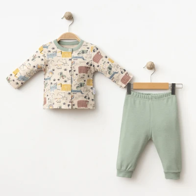 ANİMAL DESENLİ PAMUKLU 2 Lİ BEBE TAKIM A2155