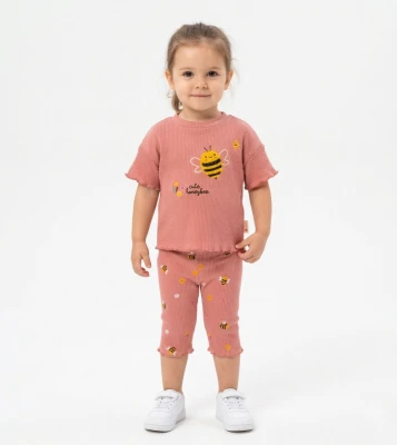 ARI NAKIŞLI İKİLİ KIZ BEBE TAKIM 3152