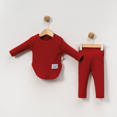 ARMA DETAYLI ŞARDONLU KIZ 2 Lİ BEBE TAKIM 8014