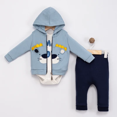 ASLAN NAKIŞLI PAMUKLU 3 LÜ ERKEK BEBE TAKIM 6113