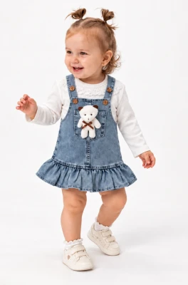 AYICIK AKSESUARLI DENİM 2 Lİ KIZ BEBE JİLE 01006