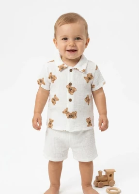 AYICIK BASKILI ERKEK BEBE 2'Lİ MÜSLİN TAKIM 090