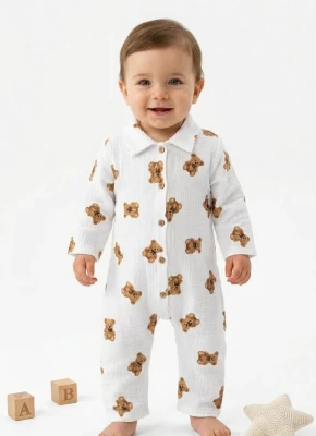 AYICIK BASKILI ERKEK BEBE MÜSLİN TULUM 001