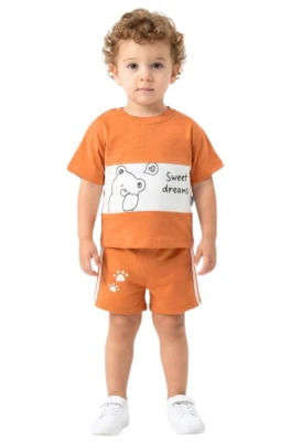 AYICIK BASKILI YAZLIK ERKEK BEBE TAKIM 3023