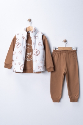AYICIK BASKILI YELEKLİ ERKEK BEBE TAKIM 2340