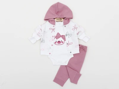 AYICIK KAFASI NAKIŞLI 3 LÜ KAPŞONLU BEBE TAKIM 2331