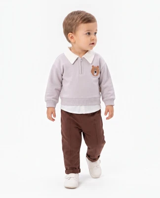 AYICIK NAKIŞLI YAKALI 2 Lİ ERKEK BEBE TAKIM 3222