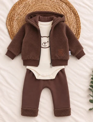 AYICIK PELUŞ HIRKALI 3 LÜ ERKEK BEBE TAKIM 71206
