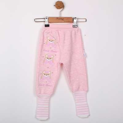 AYICIK VE KURDELA BASKILI ÇORAPLI BEBE TEK ALT 5362