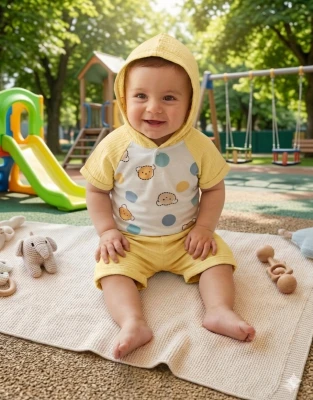 AYICIK VE PUAN BASKILI ERKEK BEBE 2 Lİ TAKIM 0563