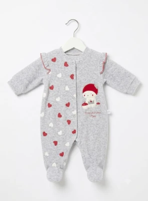 KALP BASKILI FIRFIRLI KADİFE BEBE TULUM 2128