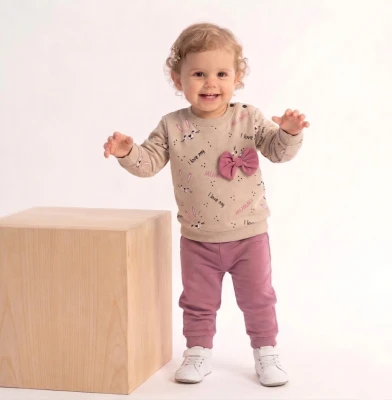 BASKILI FİYONKLU İKİ İP KIZ BEBE TAKIM 27700