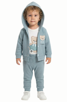 BEAR NAKIŞLI 3'LÜ ERKEK BEBE TAKIM 3011