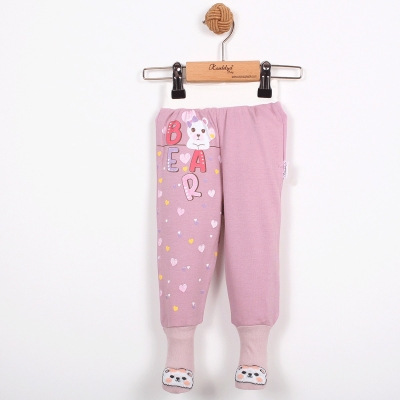 BEAR VE KALP BASKILI ÇORAPLI BEBE TEK ALT 5349