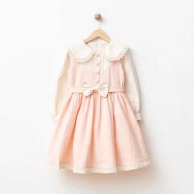 BEBE YAKA DANTELLİ KIZ ÇOCUK ELBİSE 6139