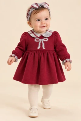 BEBE YAKA FİYONKLU BEBE ELBİSE 6556