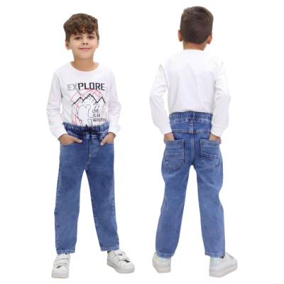 BEL LASTİKLİ ERKEK ÇOCUK KOT PANTALON 6949