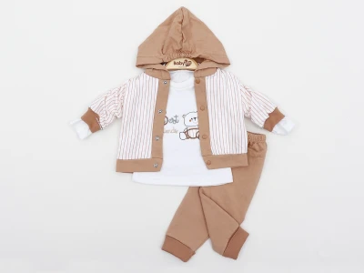 BEST YAZILI AYICIK NAKIŞLI 3 LÜ KAPŞONLU BEBE TAKIM 2334
