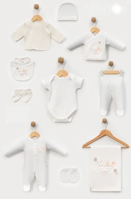 BEYAZ KEDİ NAKIŞLI 10 PARÇA BEBE ZIBIN SETİ 10143