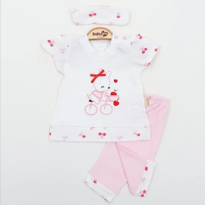 BİSİKLETLİ AYICIK NAKIŞLI KIZ BEBE 2 Lİ SWEAT TAKIM 4058
