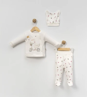 BİSİKLETLİ ÖRDEK NAKIŞLI 3 LÜ BEBE TAKIM 9450