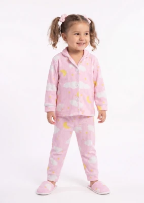 BULUTLU PEMBE TERLİKLİ ÇOCUK PİJAMA TAKIMI 5094